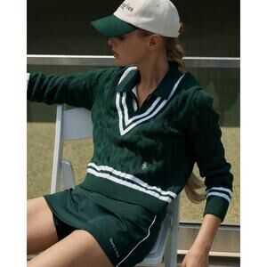 Sporty Rich Src Cable Knit V Neck Sweater - M Green